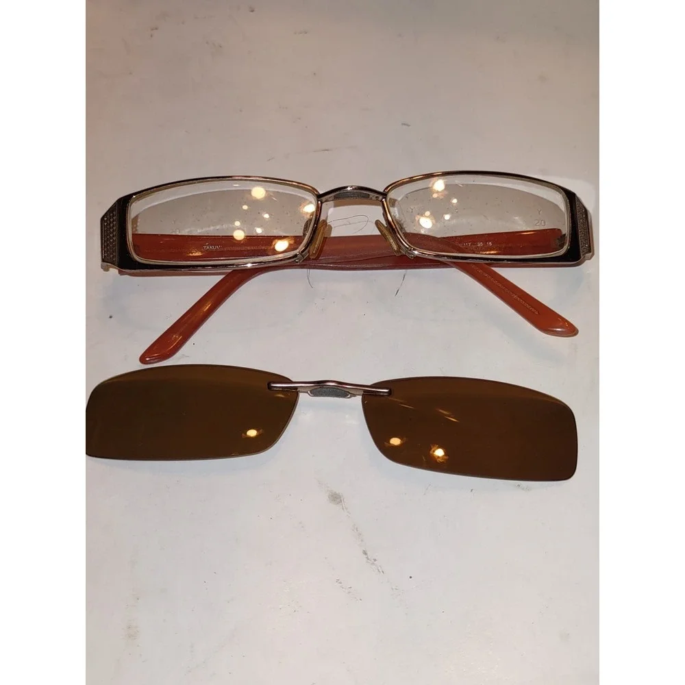TAKUMI Prescription Eyeglasses Frames with Clip-On Sunglasses Brown Tortoise